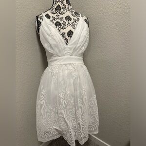 Graduation or reception white a-line mini dress lace detail white